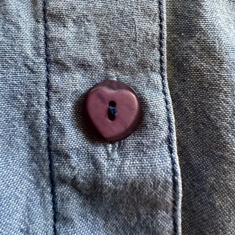 Teddi Vintage Heart Patchwork Chambray Denim Shirt Light Wash Cottagecore Small - Picture 5 of 8